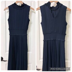 Nanette Lepore Navy Pleated Midi Dress